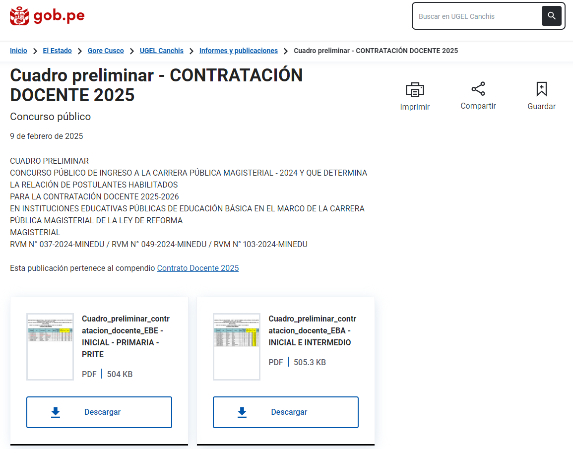 Cuadro preliminar - CONTRATACIÓN DOCENTE 2025